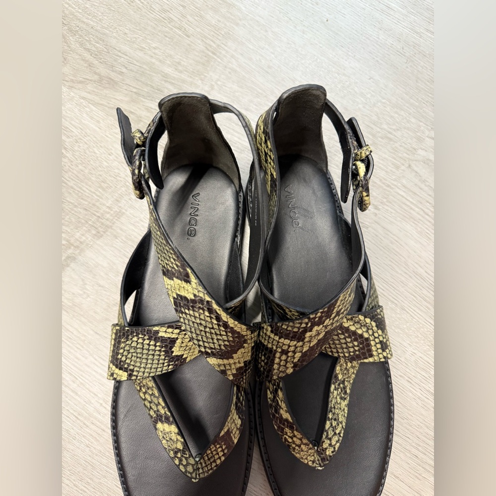 Vince Black and Yellow Snake Pattern Sandals - Picture 2 of 5